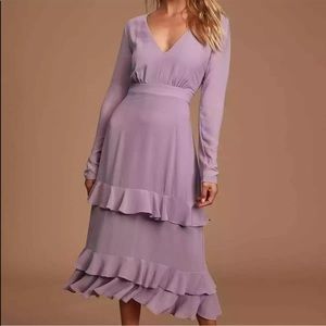 NWT Lulus Ruffled Purple Small Dress Long Sleeved